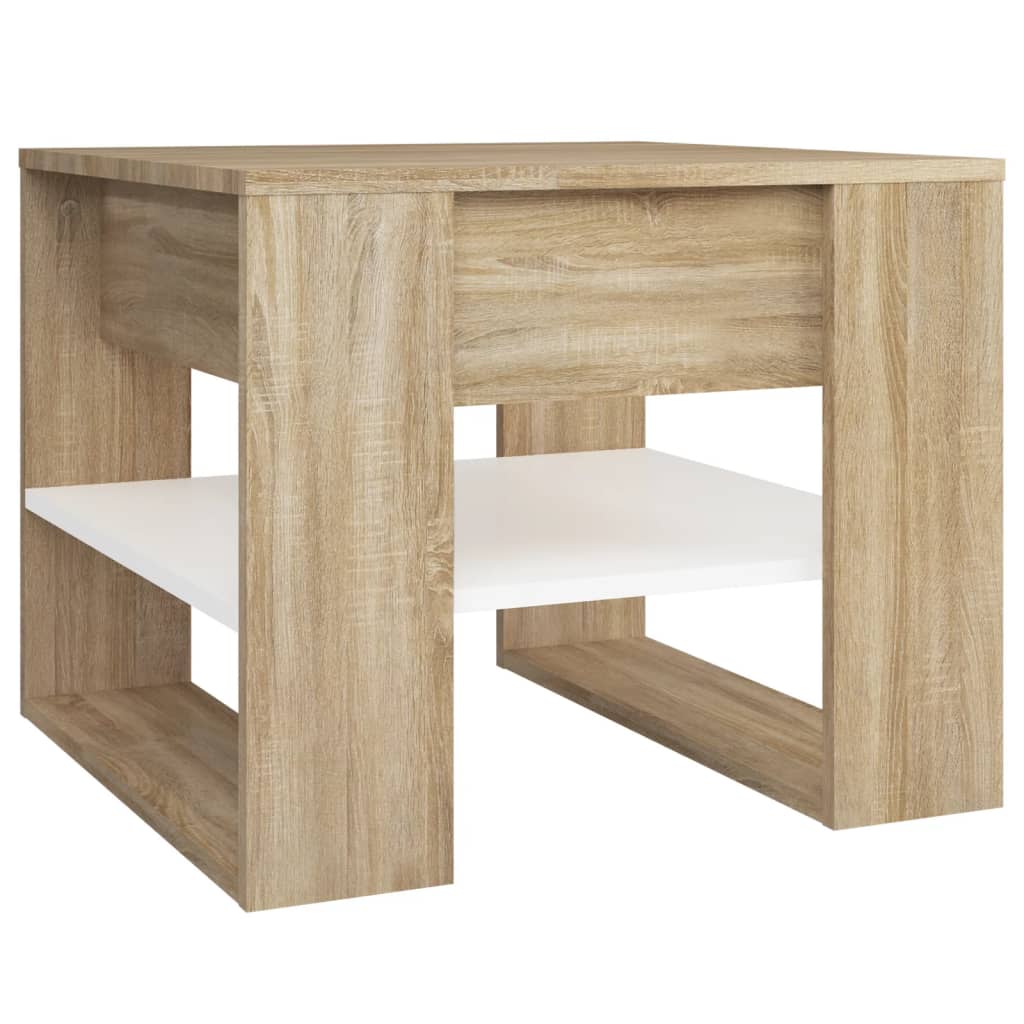 Τραπεζάκι Σαλονιού Λευκό & Sonoma Δρυς 55,5x55x45εκ. Επεξ. Ξύλο - Pakobazaar