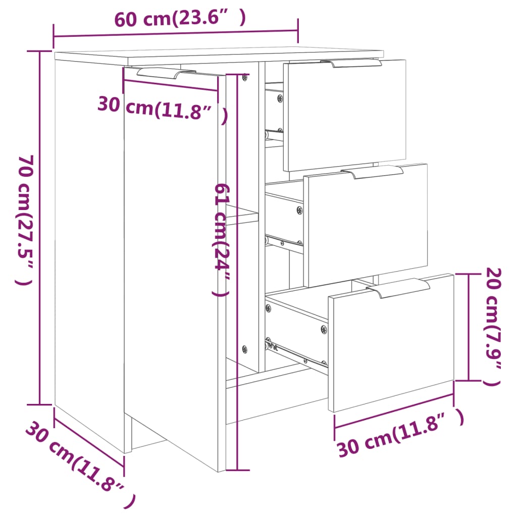 Συρταριέρα Λευκή/Sonoma Δρυς 60x30x70 εκ. Επεξεργασμένο Ξύλο
