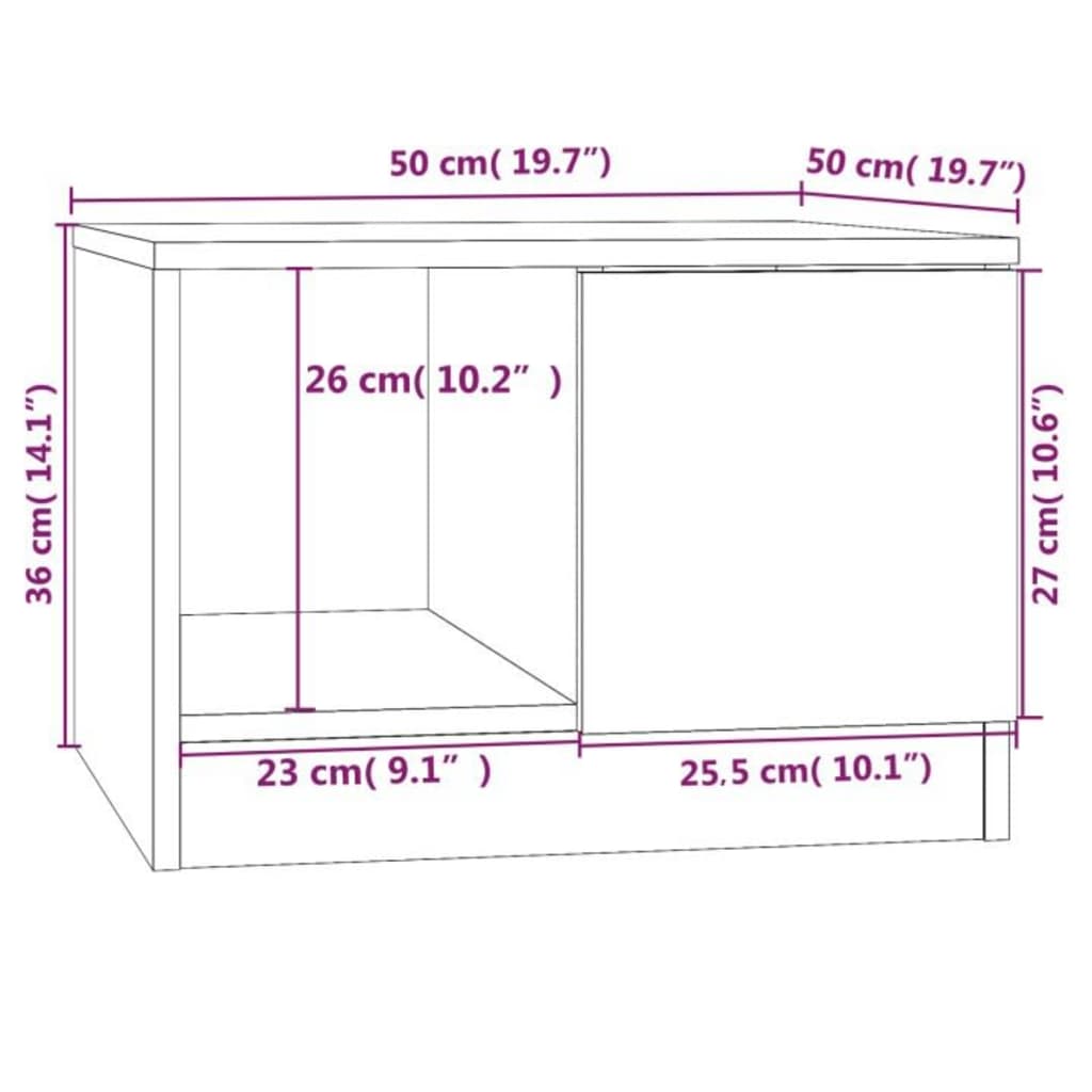 Τραπεζάκι Σαλονιού Γυαλ. Λευκό 50x50x36 εκ. Επεξεργασμένο Ξύλο