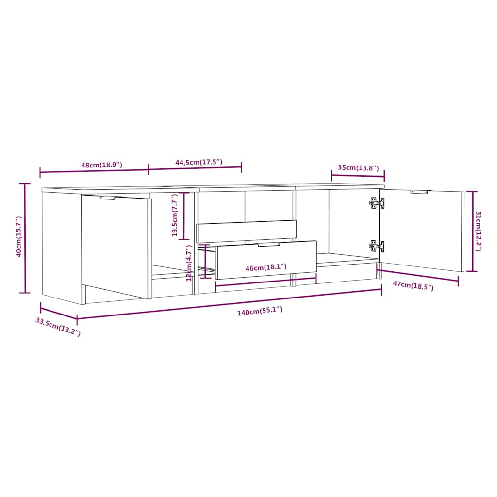 Έπιπλο Τηλεόρασης Λευκό 140x35x40 εκ. από Τεχνητό Ξύλο