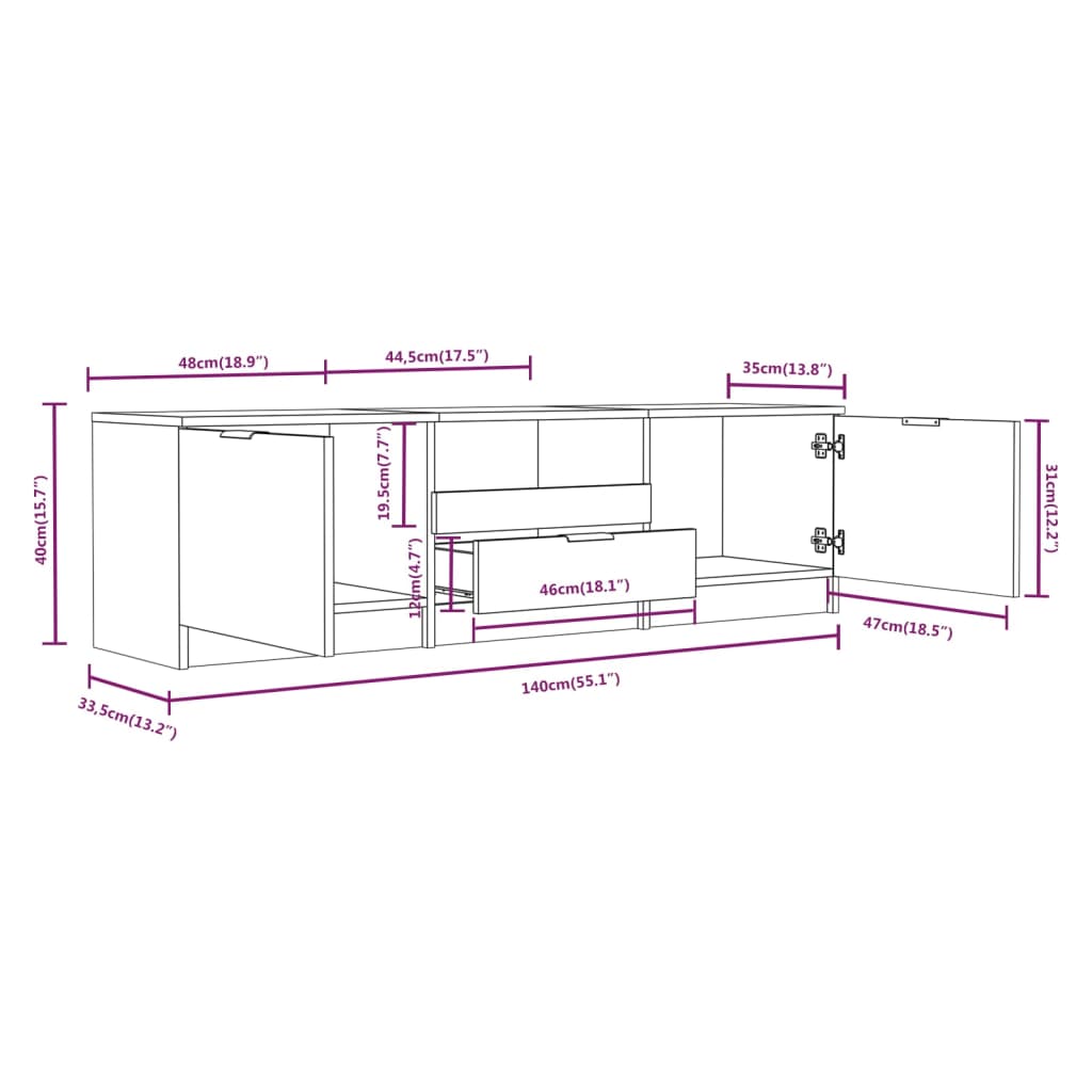 Έπιπλο Τηλεόρασης Γκρι Σκυροδέματος 140x35x40 εκ. Επεξεργ. Ξύλο - Pakobazaar