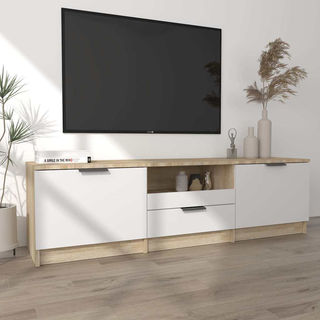 Έπιπλο Τηλεόρασης Λευκό/Sonoma Δρυς 140x35x40 εκ. Επεξεργ. Ξύλο