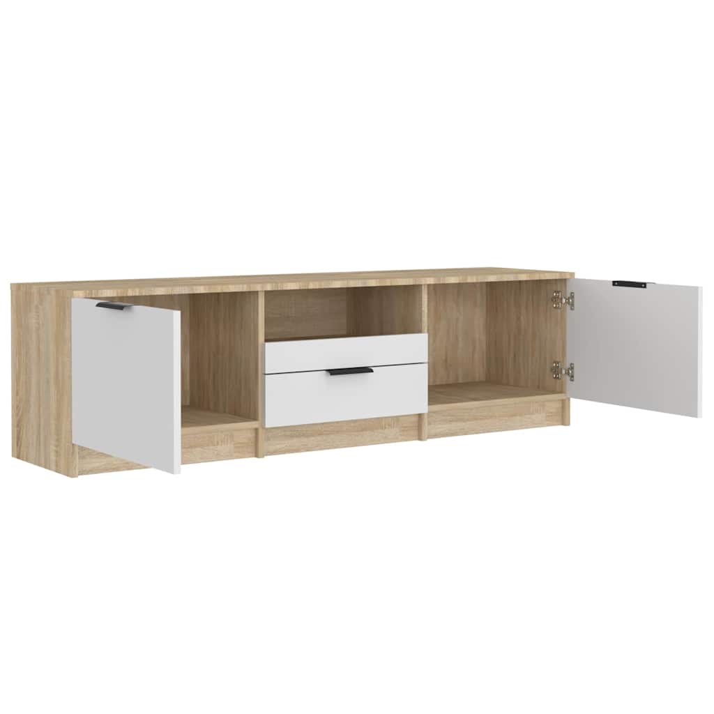 Έπιπλο Τηλεόρασης Λευκό/Sonoma Δρυς 140x35x40 εκ. Επεξεργ. Ξύλο