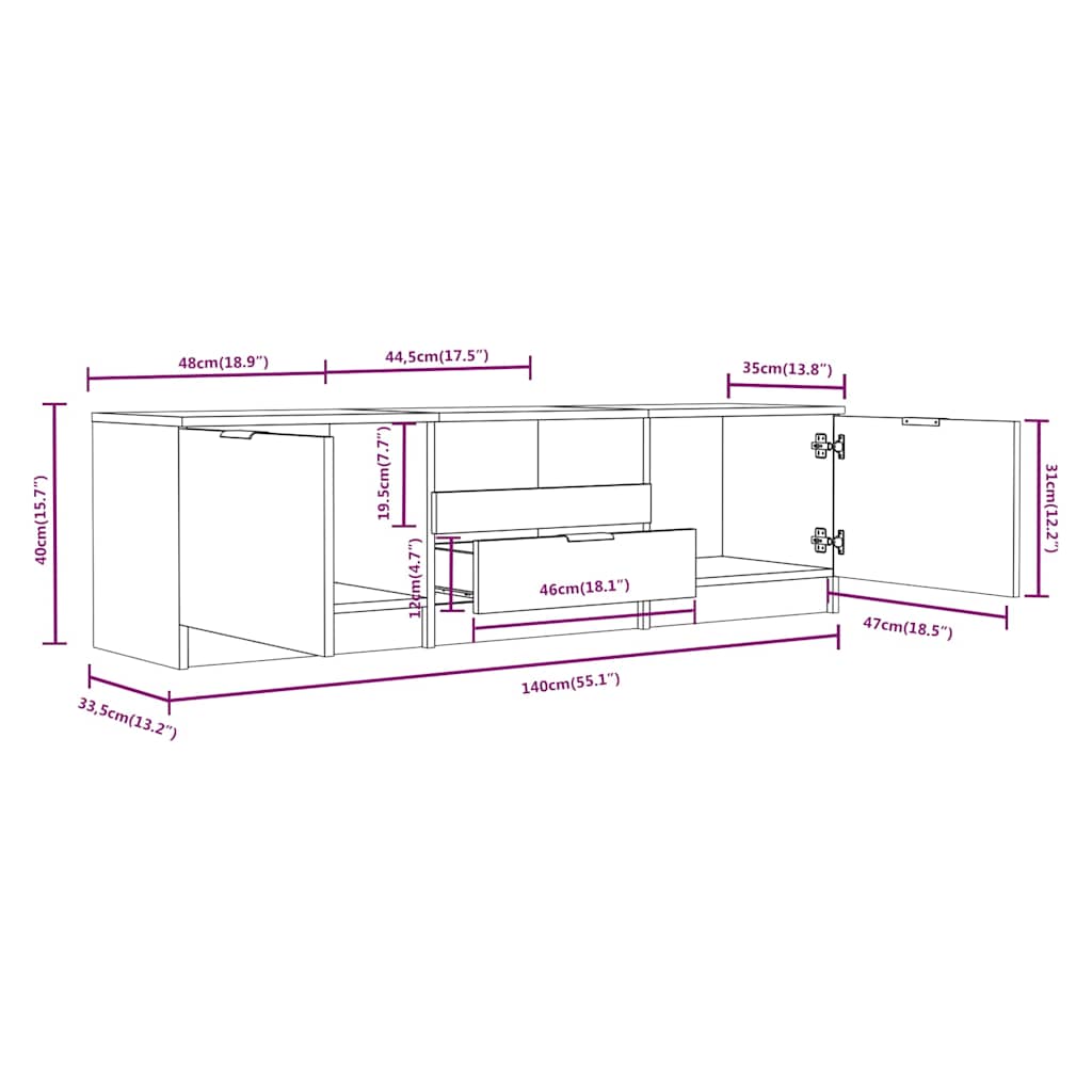 Έπιπλο Τηλεόρασης Λευκό/Sonoma Δρυς 140x35x40 εκ. Επεξεργ. Ξύλο
