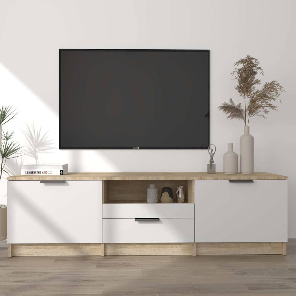 Έπιπλο Τηλεόρασης Λευκό/Sonoma Δρυς 140x35x40 εκ. Επεξεργ. Ξύλο