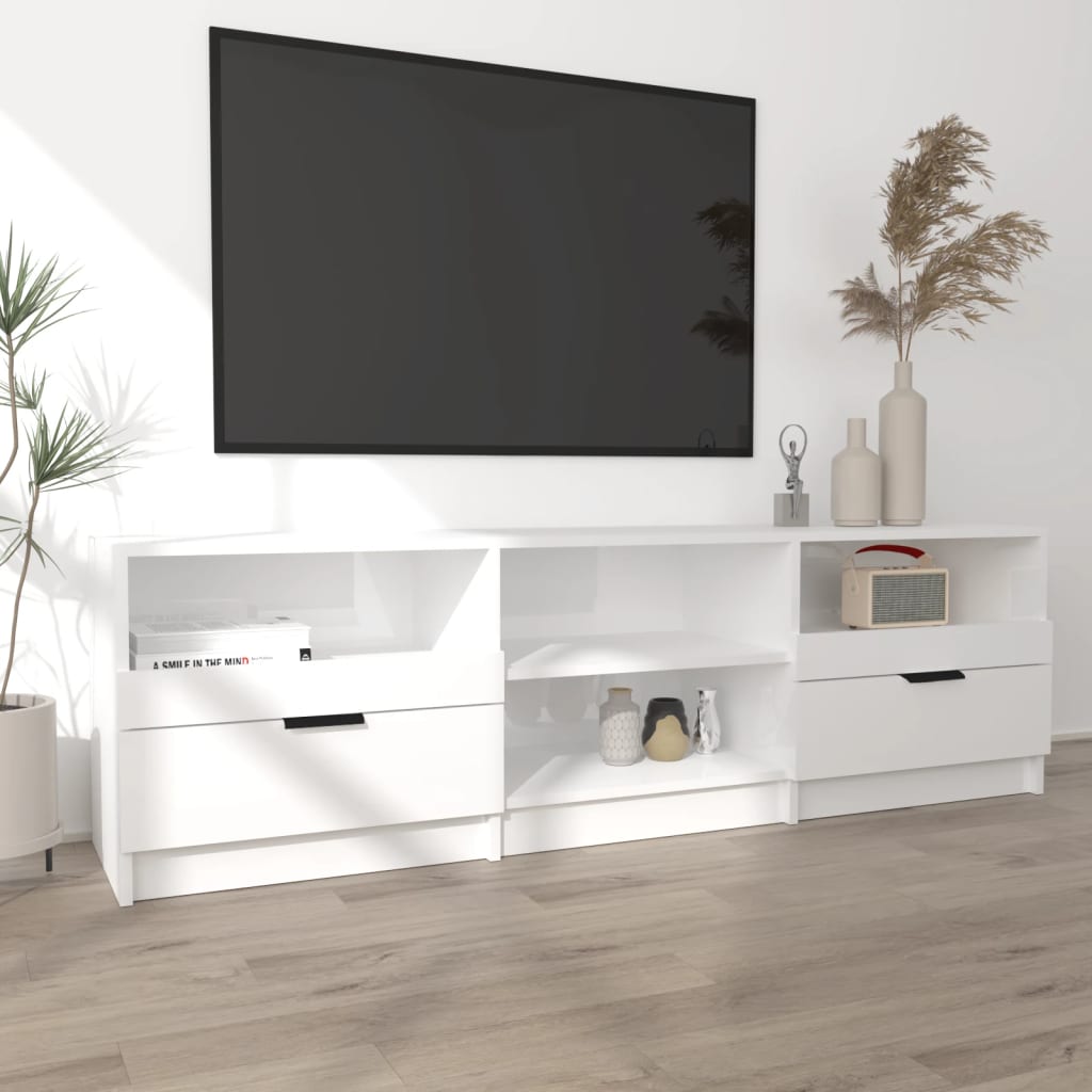 Έπιπλο Τηλεόρασης Γυαλ. Λευκό 150x33,5x45 εκ. από Επεξεργ. Ξύλο
