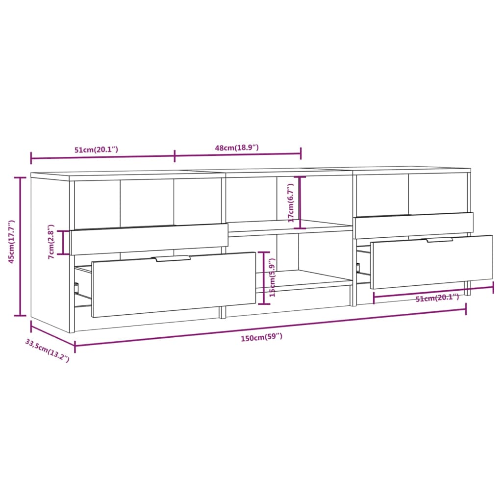 Έπιπλο Τηλεόρασης Γυαλ. Λευκό 150x33,5x45 εκ. από Επεξεργ. Ξύλο