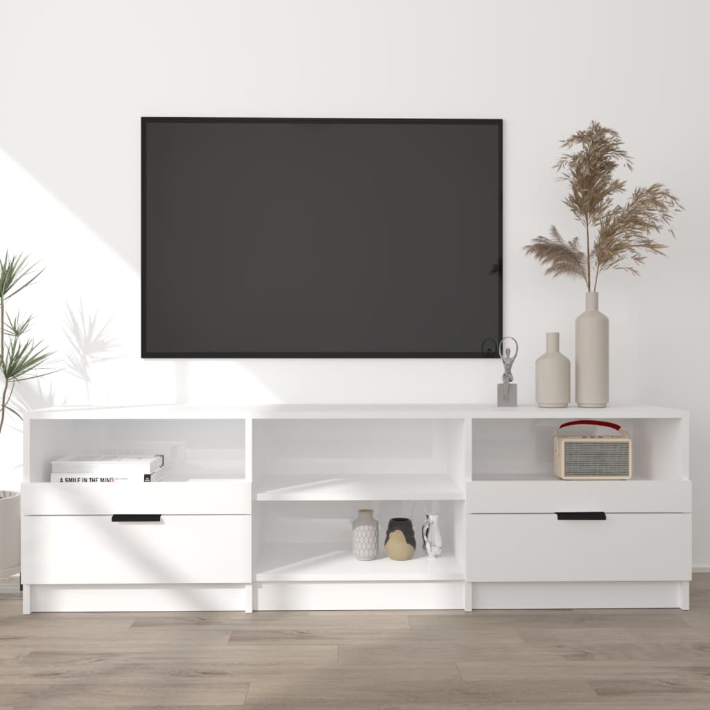 Έπιπλο Τηλεόρασης Γυαλ. Λευκό 150x33,5x45 εκ. από Επεξεργ. Ξύλο