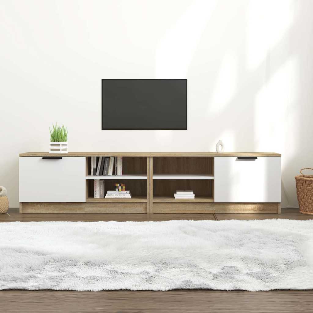 Έπιπλα Τηλ. 2 τεμ. Λευκά/Sonoma Δρυς 80x35x36,5 εκ Επεξ. Ξύλο