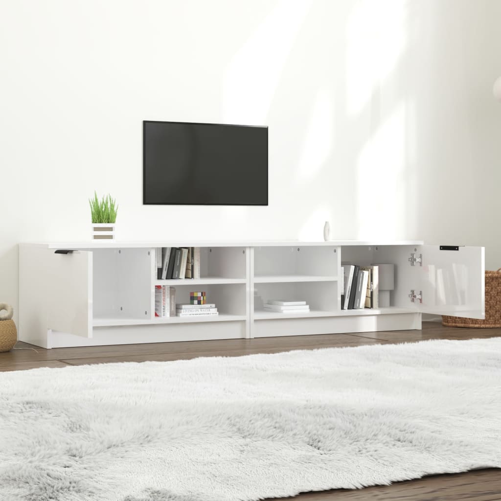 Έπιπλα Τηλεόρασης 2 τεμ. Γυαλιστ. Λευκό80x35x36,5εκ. Επεξ. Ξύλο