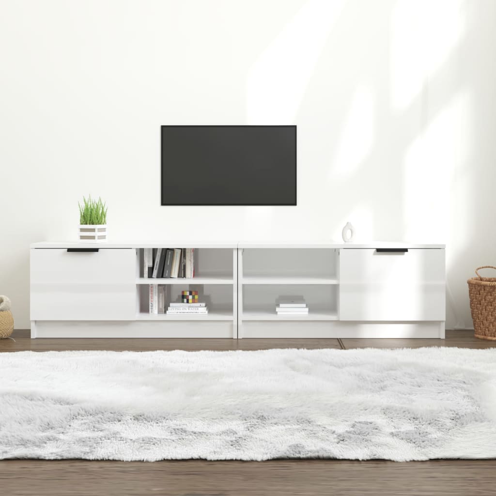 Έπιπλα Τηλεόρασης 2 τεμ. Γυαλιστ. Λευκό80x35x36,5εκ. Επεξ. Ξύλο