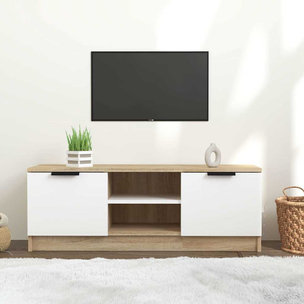 Έπιπλο Τηλεόρασης Λευκό/Sonoma Δρυς 102x35x36,5 εκ.Επεξ. Ξύλο