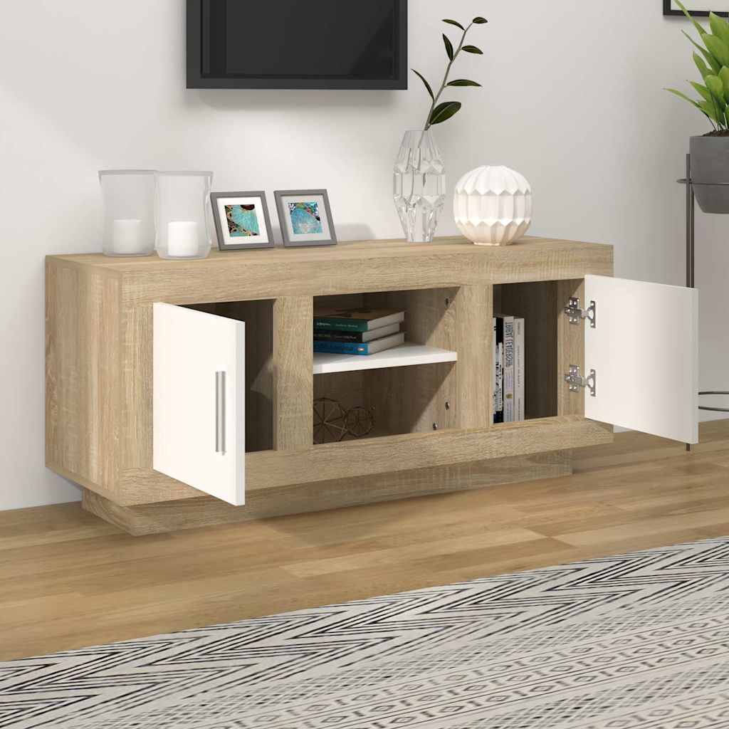 Έπιπλο Τηλεόρασης Λευκό/Sonoma Δρυς 102 x 35 x 45 εκ.Επεξ. Ξύλο - Pakobazaar