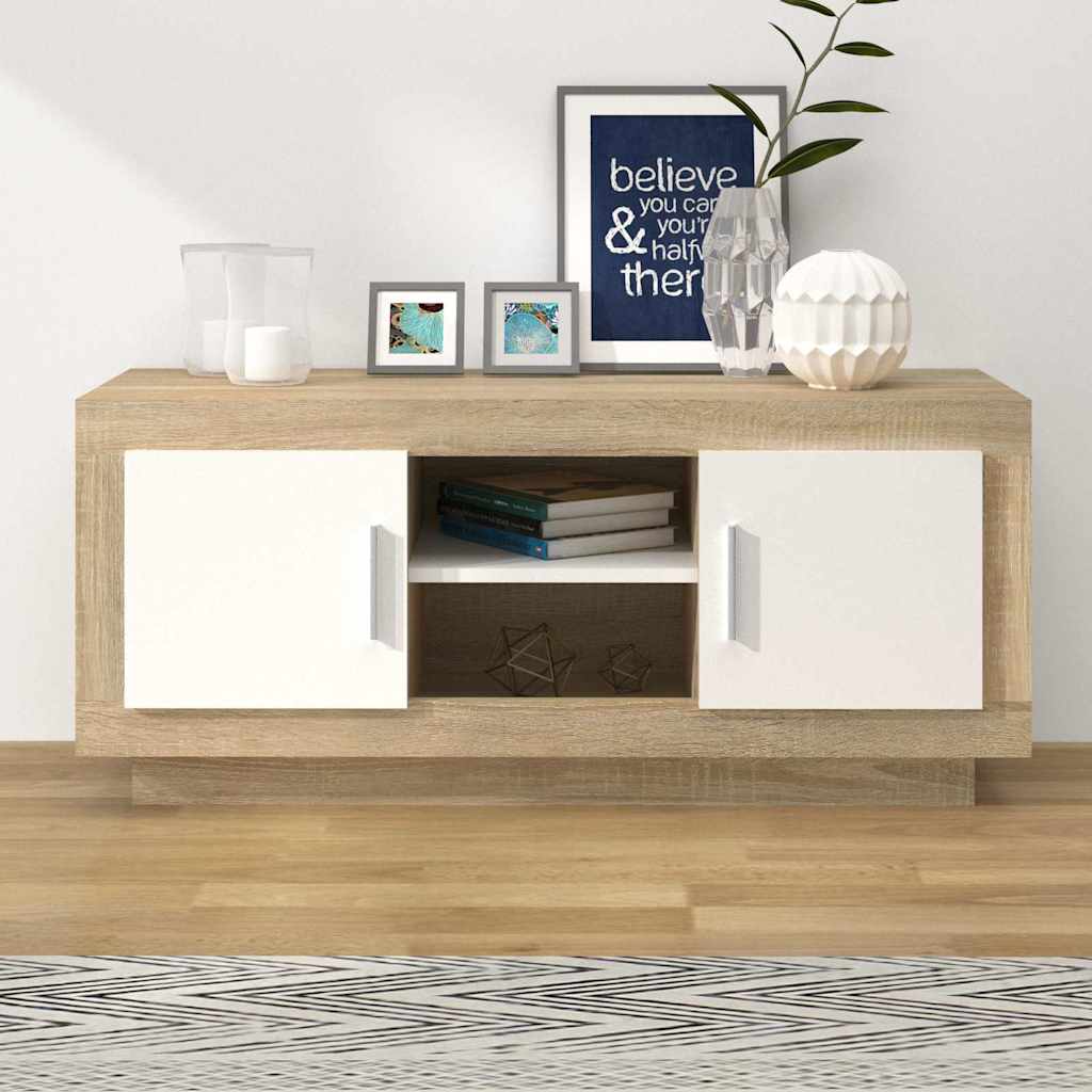 Έπιπλο Τηλεόρασης Λευκό/Sonoma Δρυς 102 x 35 x 45 εκ.Επεξ. Ξύλο - Pakobazaar