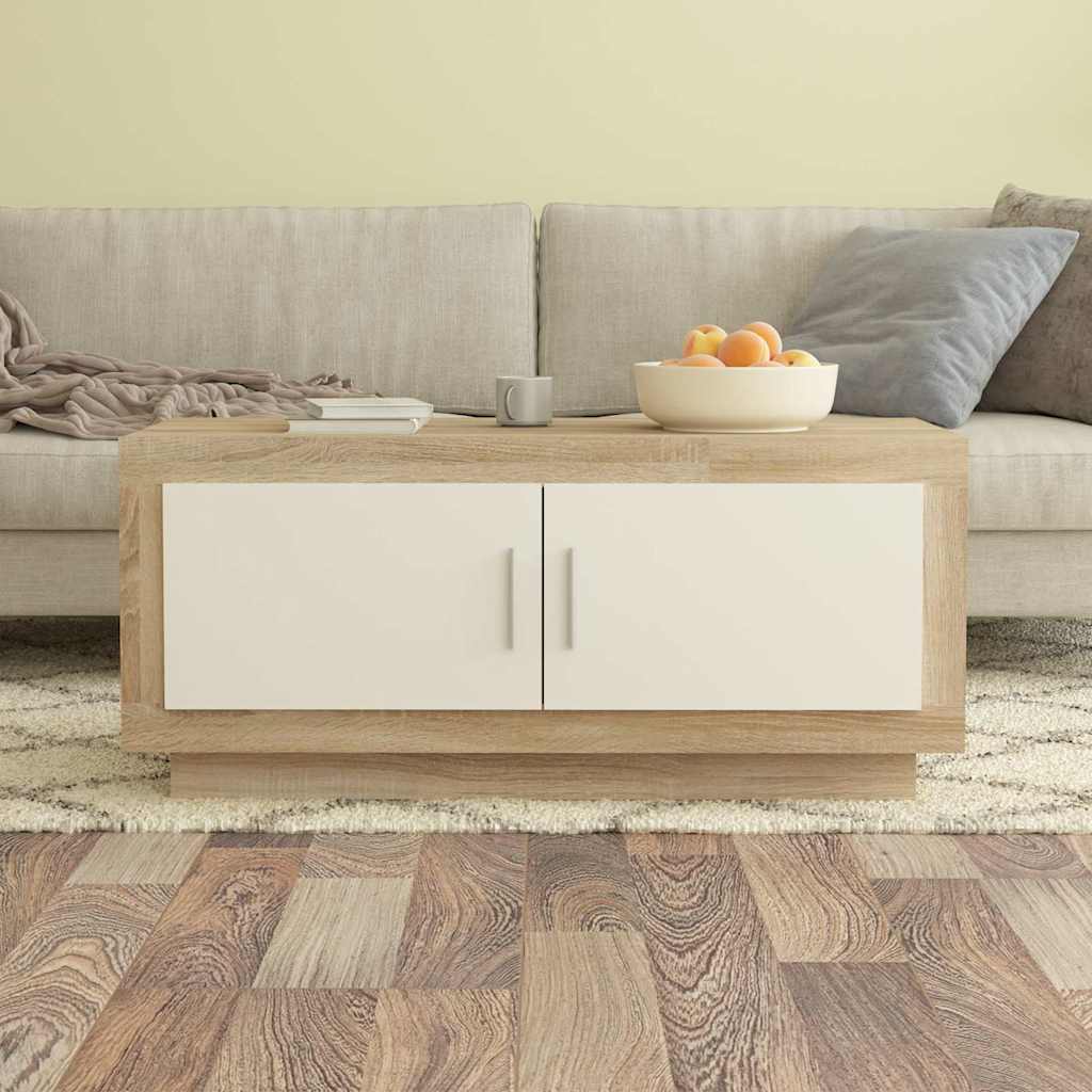 Τραπεζάκι Σαλονιού Λευκό & Sonoma Δρυς 102x50x45 εκ. Επεξ. Ξύλο