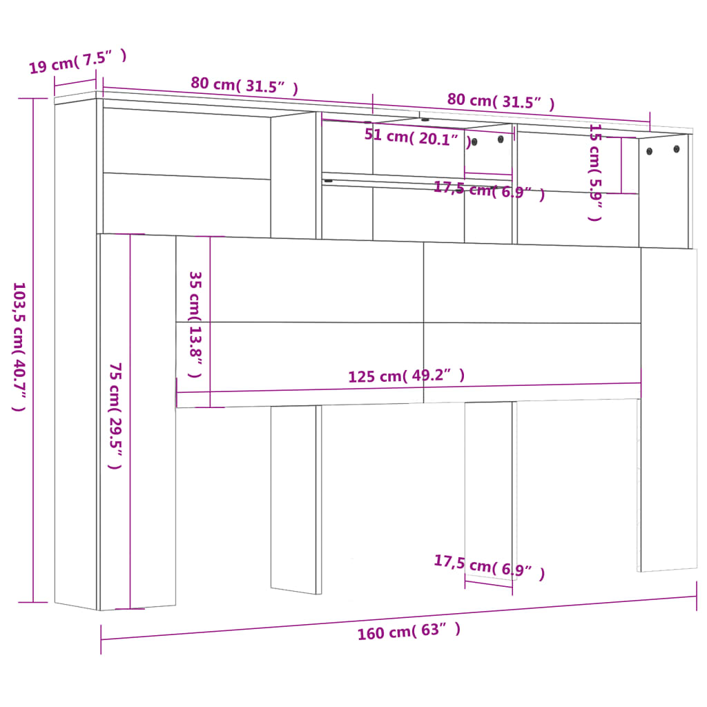 Κεφαλάρι Με Αποθηκευτικό Χώρο Sonoma Δρυς 160 x 19 x 103,5 εκ. - Pakobazaar