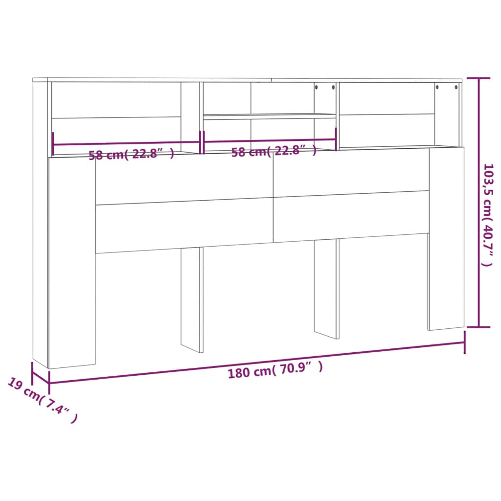 Κεφαλάρι Με Αποθηκευτικό Χώρο Μαύρο 180 x 19 x 103,5 εκ.