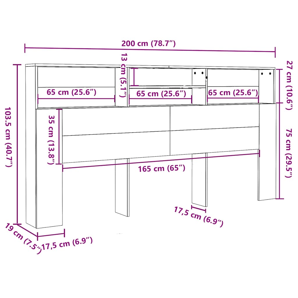 Κεφαλάρι Με Αποθηκευτικό Χώρο Sonoma Δρυς 200 x 19 x 103,5 εκ. - Pakobazaar