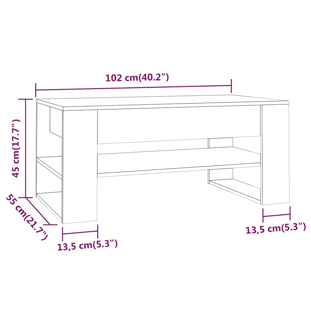 Τραπεζάκι Σαλονιού Καφέ Δρυς 102x55x45 εκ. Επεξεργασμένο Ξύλο