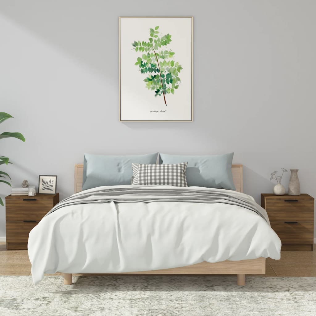 Κομοδίνα 2 τεμ. Καφέ Δρυς από Επεξεργασμένο Ξύλο - Pakobazaar