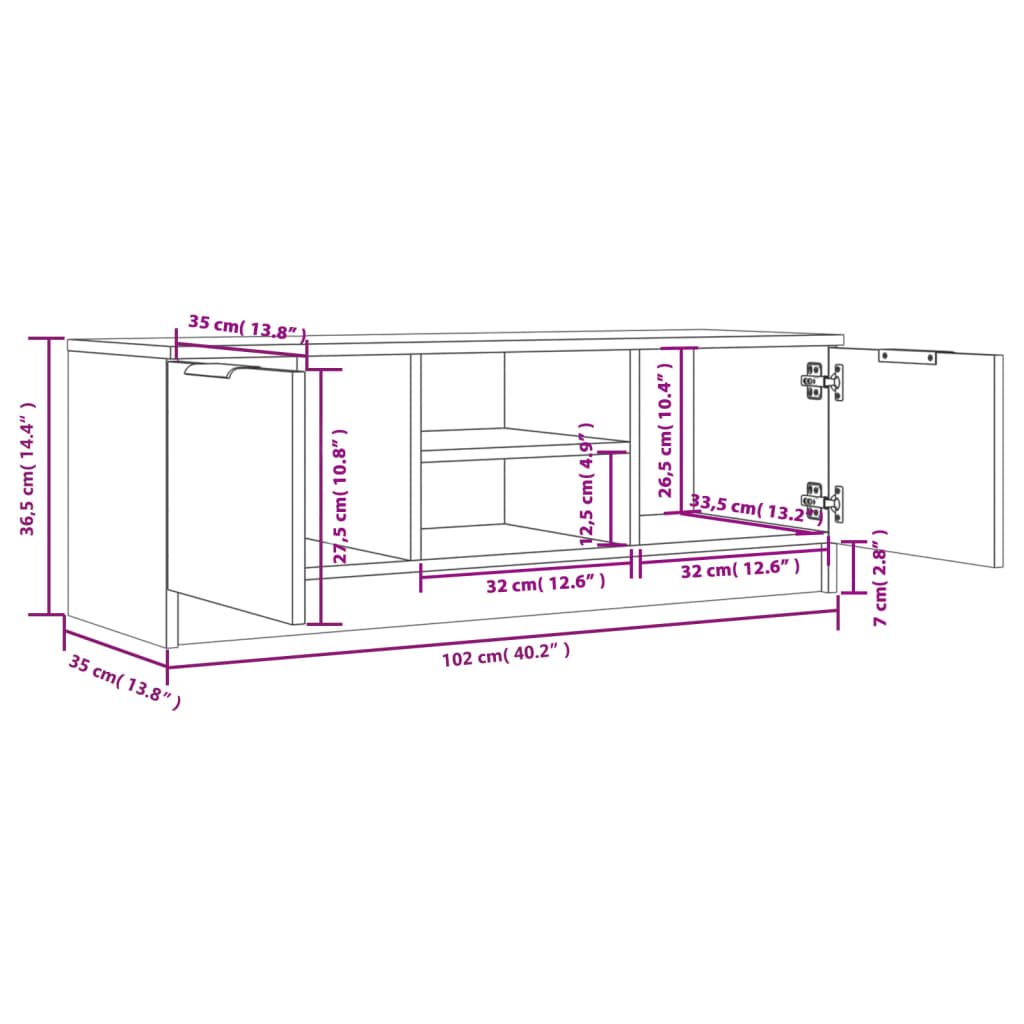 Έπιπλο Τηλεόρασης Γκρι Sonoma 102x35x36,5εκ. Επεξεργασμένο Ξύλο