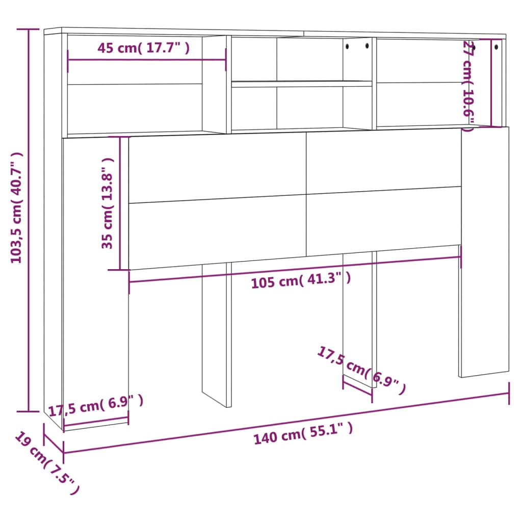 Κεφαλάρι Με Αποθηκευτικό Χώρο Γκρι Sonoma 140x19x103,5 εκ. - Pakobazaar