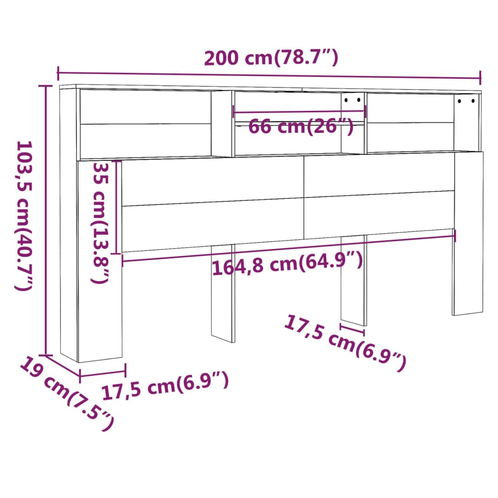 Κεφαλάρι Με Αποθηκευτικό Χώρο Γκρι Sonoma 200 x 19 x 103,5 εκ.