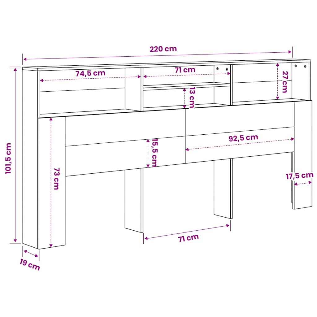 Κεφαλάρι Με Αποθηκευτικό Χώρο Καφέ Δρυς 220x19x101,5 εκ. - Pakobazaar