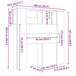 Κεφαλάρι Με Αποθηκευτικό Χώρο Γκρι Sonoma 100 x 18,5 x 102,5 εκ - Pakobazaar