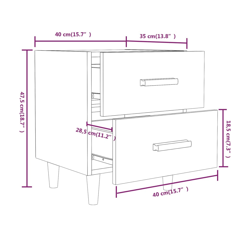 Κομοδίνο Μαύρο 40 x 35 x 47,5 εκ.