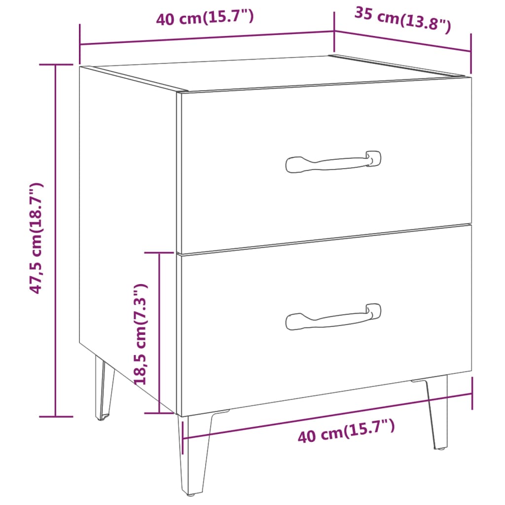 Κομοδίνα 2 τεμ. Μαύρα 40 x 35 x 47,5 εκ.