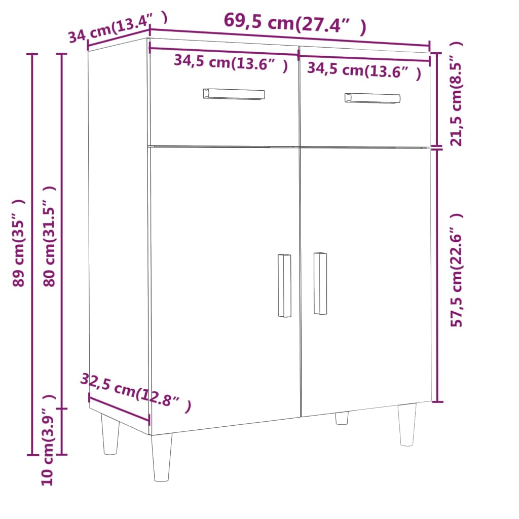 Μπουφές Sonoma Δρυς 69,5 x 34 x 89 εκ. από Επεξεργασμένο Ξύλο