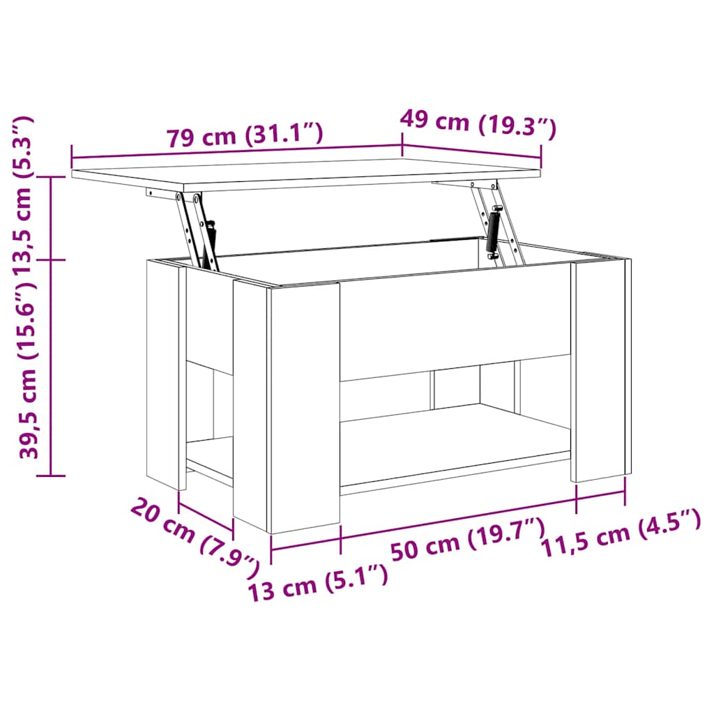 Τραπεζάκι Σαλονιού Καπνιστή Δρυς 79x49x41 εκ. Επεξεργασμ. Ξύλο - Pakobazaar