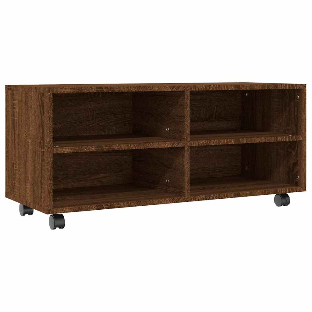 Έπιπλο Τηλεόρασης με Ροδάκια Καφέ Δρυς 90x35x35 εκ. Επεξ. Ξύλο