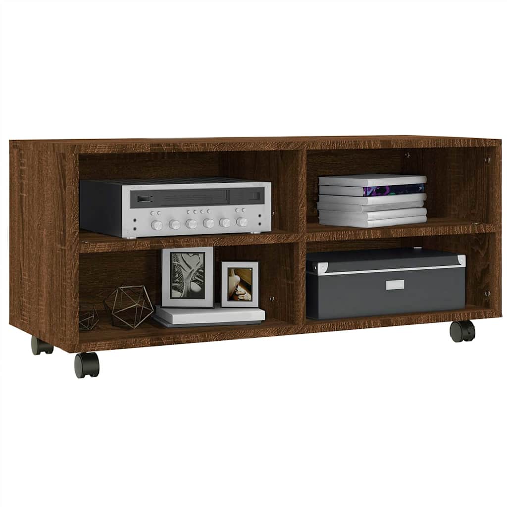 Έπιπλο Τηλεόρασης με Ροδάκια Καφέ Δρυς 90x35x35 εκ. Επεξ. Ξύλο