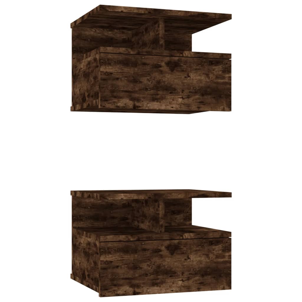 Κομοδίνα Κρεμαστά 2 τεμ. Καπνιστή δρυς 40x31x27εκ Επεξεργ. Ξύλο
