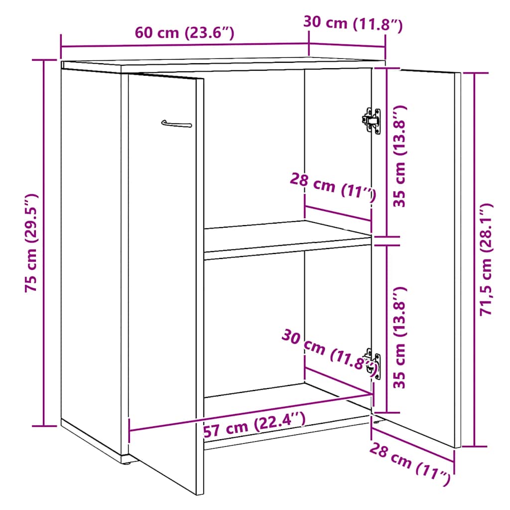 Ντουλάπι Καπνιστή Δρυς 60 x 30 x 75 εκ. από Επεξεργασμένο Ξύλο - Pakobazaar