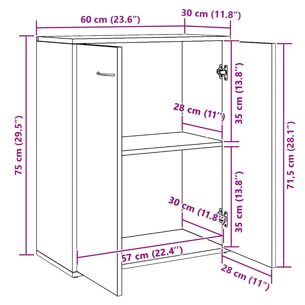 Ντουλάπι Γκρι Sonoma 60x30x75 εκ. από Επεξεργασμένο Ξύλο - Pakobazaar