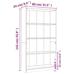 Βιβλιοθήκη με 4 Ράφια Γκρι Sonoma 80x24x142 εκ. Επεξεργ. Ξύλο
