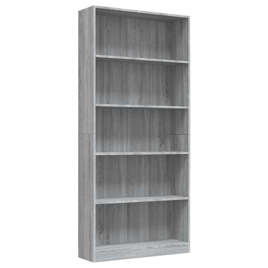 Βιβλιοθήκη με 5 Ράφια Γκρι Sonoma 80x24x175 εκ. Επεξεργ. Ξύλο - Pakobazaar