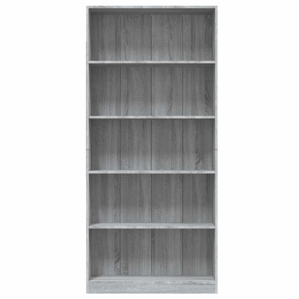 Βιβλιοθήκη με 5 Ράφια Γκρι Sonoma 80x24x175 εκ. Επεξεργ. Ξύλο - Pakobazaar