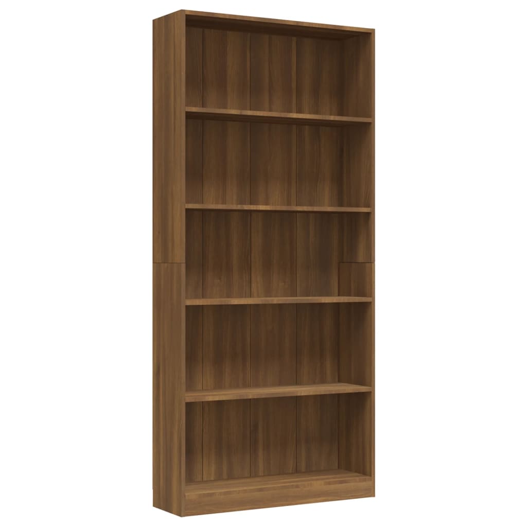 Βιβλιοθήκη με 5 Ράφια Καφέ Δρυς 80x24x175 εκ. Επεξεργ. Ξύλο