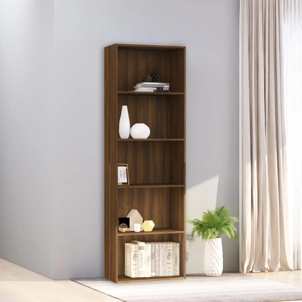 Βιβλιοθήκη με 5 Ράφια Καφέ Δρυς 60x30x189 εκ. Επεξεργ. Ξύλο