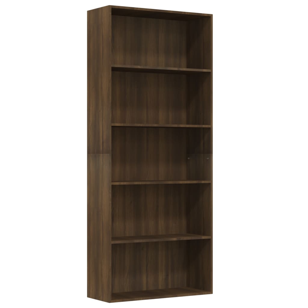 Βιβλιοθήκη με 5 Ράφια Καφέ Δρυς 80x30x189 εκ. Επεξεργ. Ξύλο