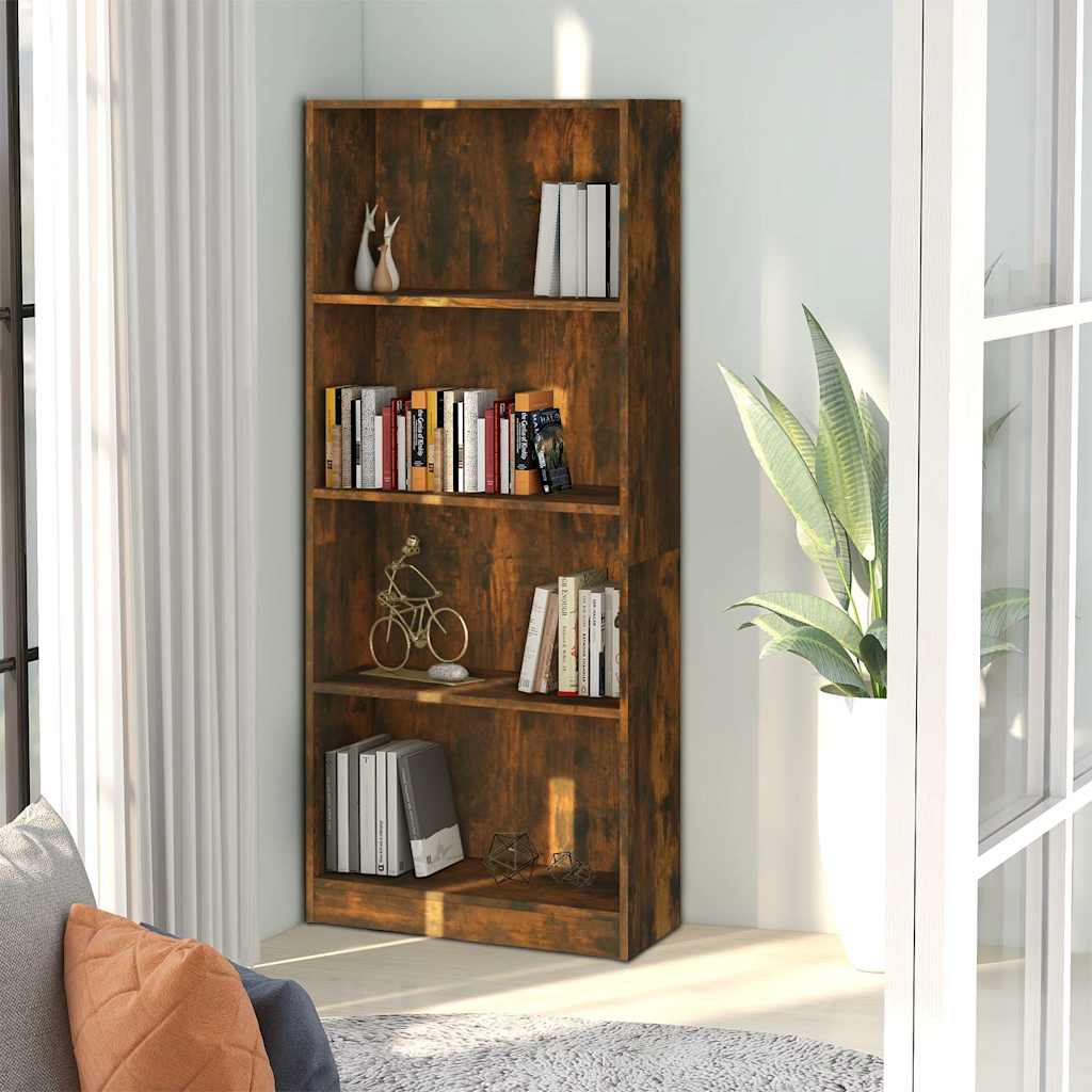 Βιβλιοθήκη με 4 Ράφια Καπνιστή Δρυς 60x24x142 εκ. Επεξεργ. Ξύλο