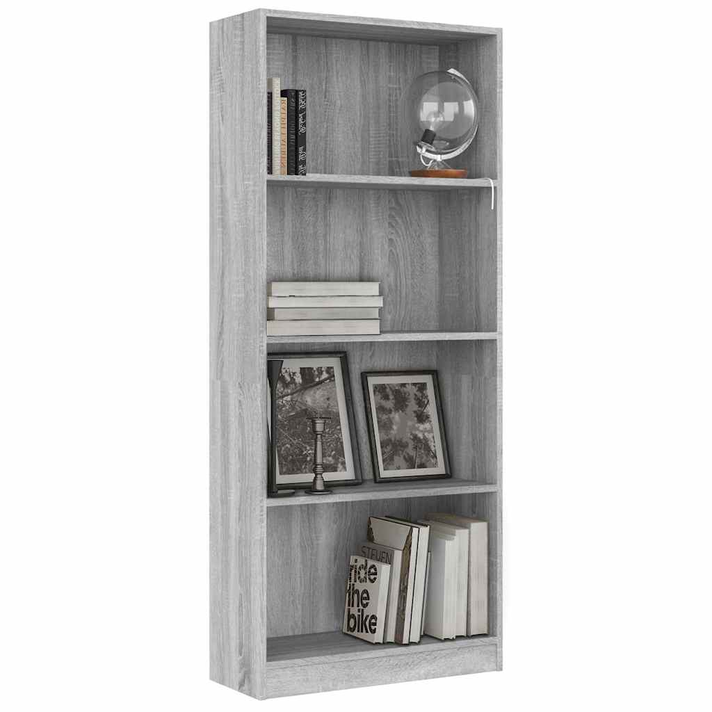 Βιβλιοθήκη με 4 Ράφια Γκρι Sonoma 60x24x142 εκ. Επεξεργ. Ξύλο