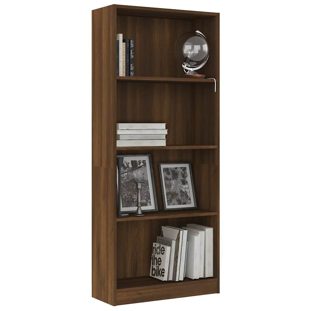 Βιβλιοθήκη με 4 Ράφια Καφέ Δρυς 60x24x142 εκ. Επεξεργ. Ξύλο