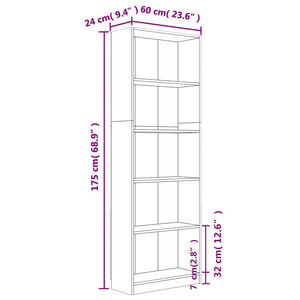 Βιβλιοθήκη με 5 Ράφια Καπνιστή Δρυς 60x24x175 εκ. Επεξεργ. Ξύλο
