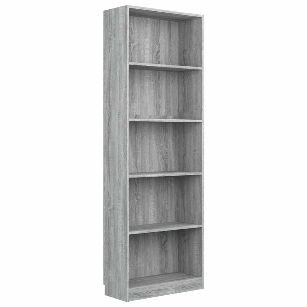 Βιβλιοθήκη με 5 Ράφια Γκρι Sonoma 60x24x175 εκ. Επεξεργ. Ξύλο