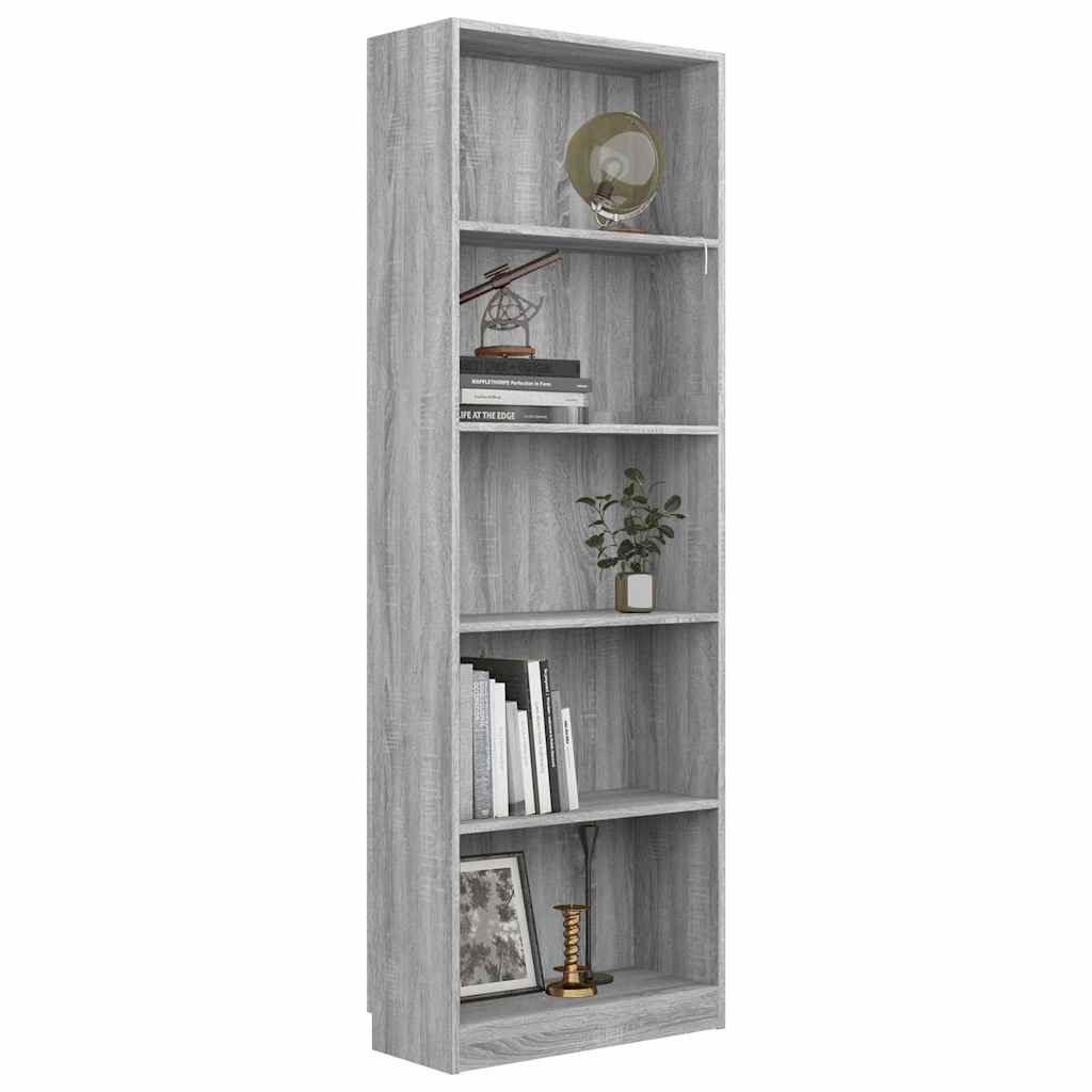 Βιβλιοθήκη με 5 Ράφια Γκρι Sonoma 60x24x175 εκ. Επεξεργ. Ξύλο